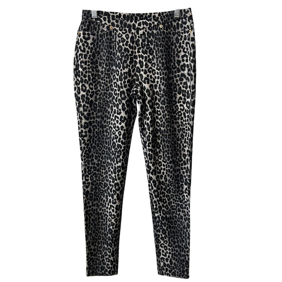 Michael Kors Animal Print Pants‎ Stretch Casual Career Black Gray S - Picture 1 of 6